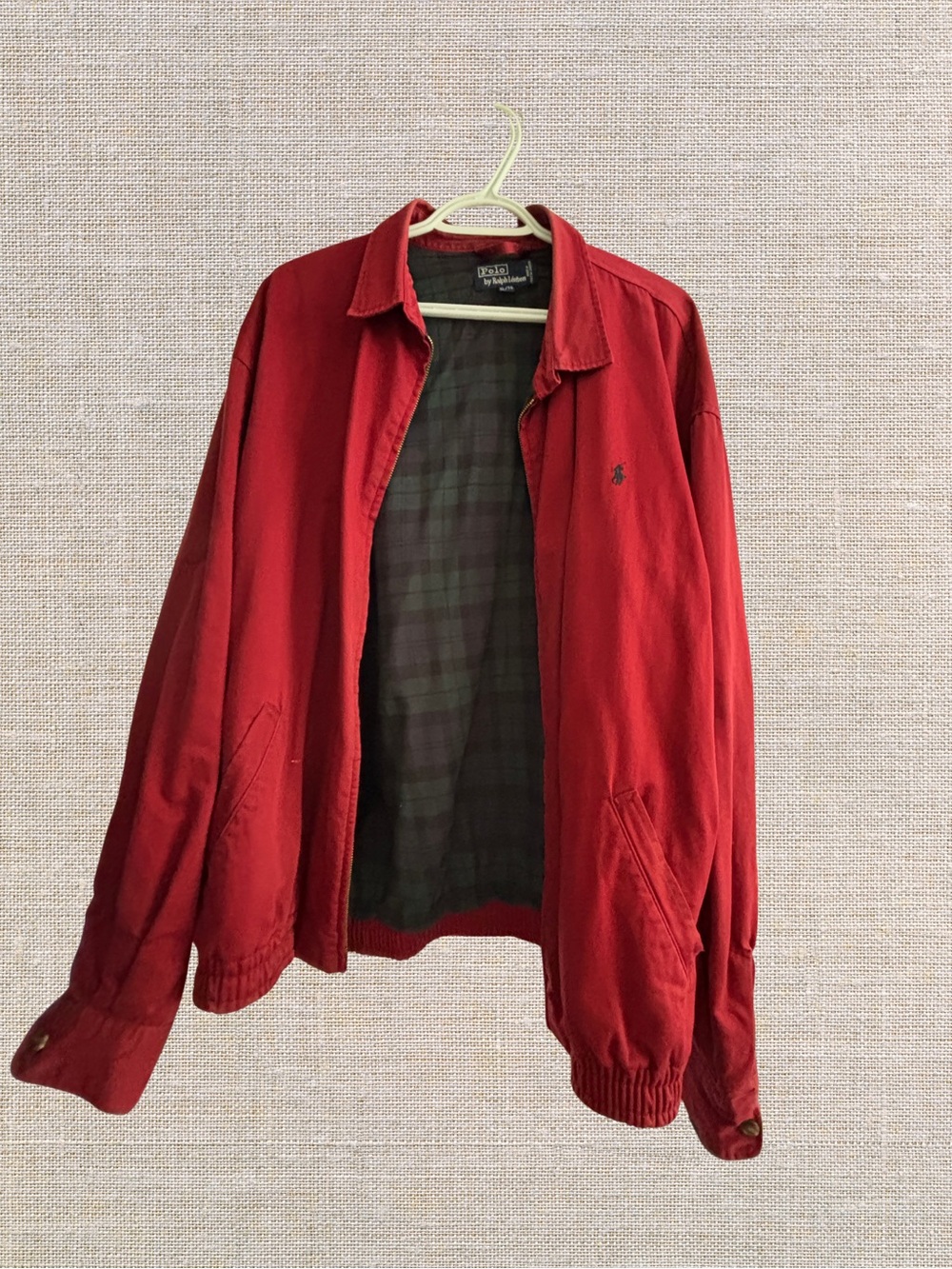 Vintage Polo Ralph Lauren Harrington Jacket Red Plaid Lined XL Made in Canada